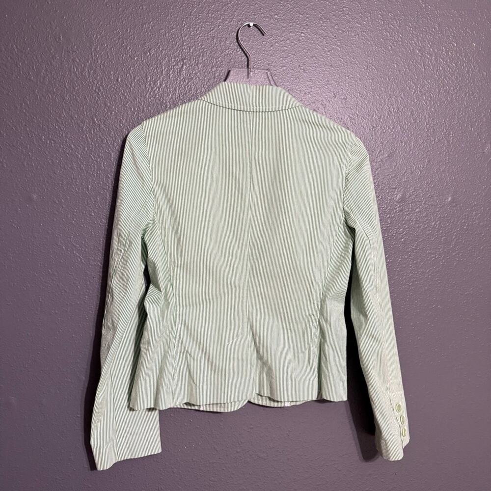 Theory Green / White Striped Cotton Blazer Size 10 - Picture 4 of 8